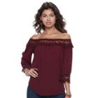 Juniors' Rewind Lace Trim Off-the-shoulder Top, Teens, Size: Xl, Med Red
