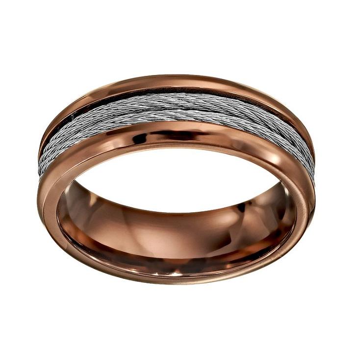 Two Tone Stainless Steel Cable Band - Men, Size: 11.50, Brown