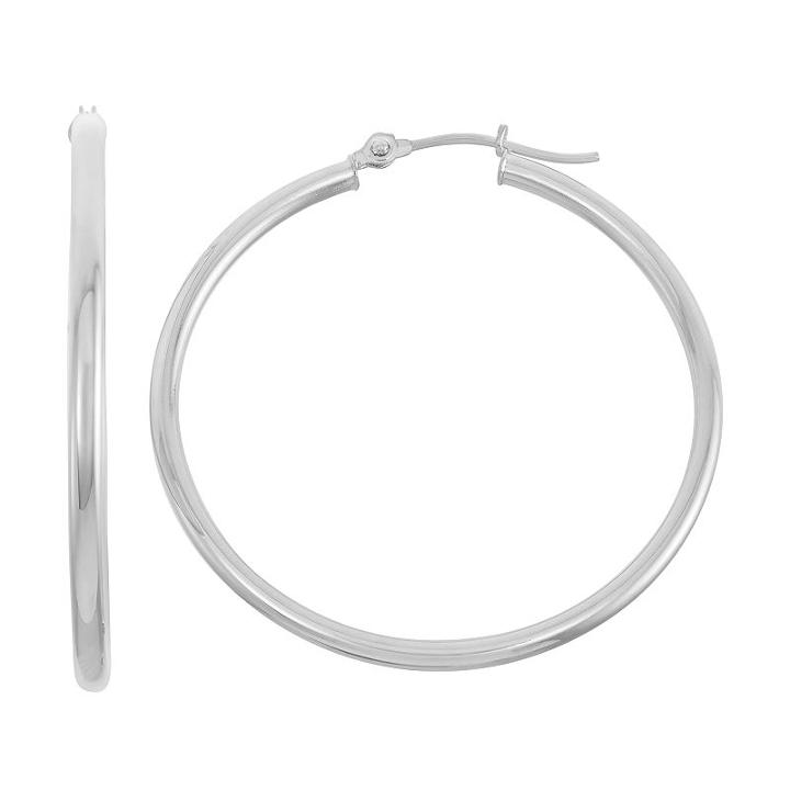 14k Gold Tube Hoop Earrings - 35 Mm, Women's, White