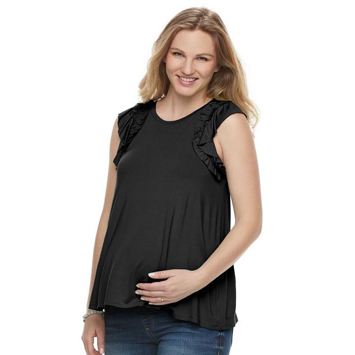 Maternity A:glow Ruffle Tee, Women's, Size: S-mat, Black