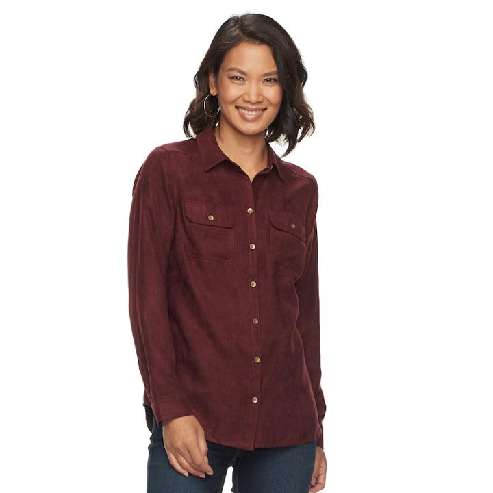 Women's Croft & Barrow&reg; Faux Suede Shirt, Size: Xxl, Red