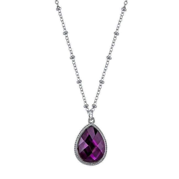 1928 Faceted Teardrop Pendant Necklace, Women's, Size: 16, Purple