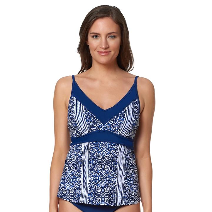Women's Pink Envelope V-neck Tankini Top, Size: Small, Blue (navy)