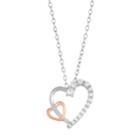 Lily & Lace Two Tone Cubic Zirconia Double Heart Pendant, Women's, White