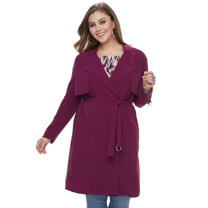 Plus Size Jennifer Lopez Drapey Trench Coat, Women's, Size: 2xl, Drk Purple