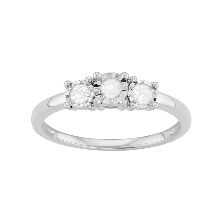 Sterling Silver 1/4 Carat T.w. Diamond 3-stone Engagement Ring, Women's, Size: 7, White