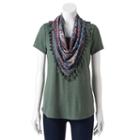 Women's World Unity Print Scoopneck & Scarf Tee, Size: Small, Brt Green