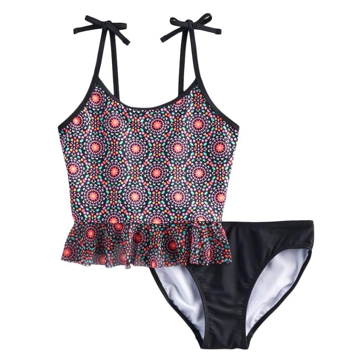 Girls 7-16 So&reg; 2-pc Print Tankini Swimsuit Set, Size: 7-8, Black