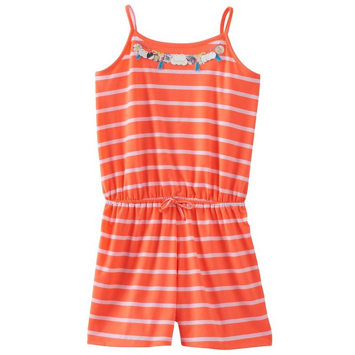 Girls 7-16 & Plus Size So&reg; Embellished Neck Pattern Romper, Girl's, Size: L/12, Brt Orange