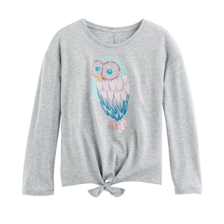 Girls 4-12 Sonoma Goods For Life&trade; Graphic Long-sleeve Tie-front Tee, Size: 5, Grey Other