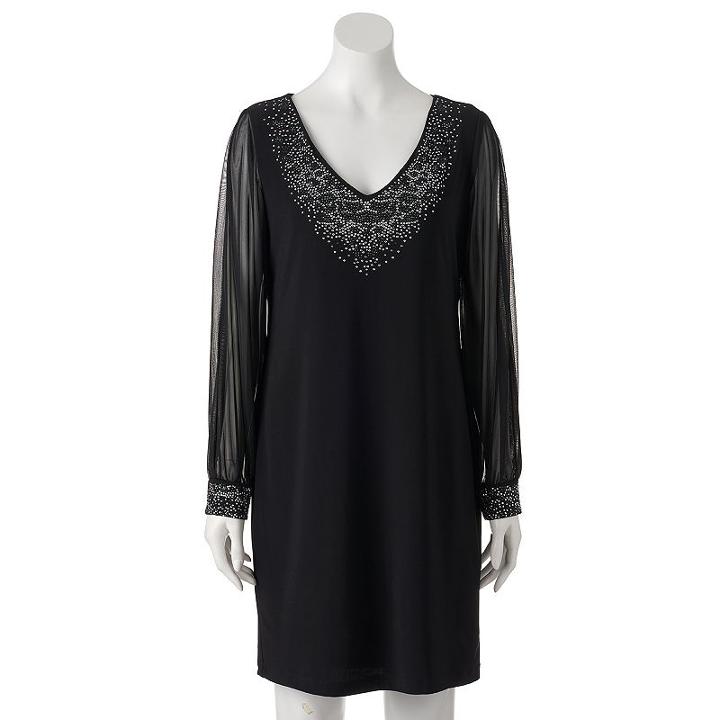 Women's Onyx Nite Embellished Shift Dress, Size: 6, Black