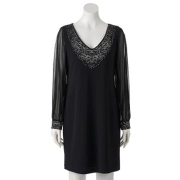 Women's Onyx Nite Embellished Shift Dress, Size: 6, Black