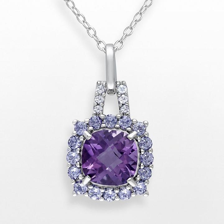 Sterling Silver Amethyst, Tanzanite And Diamond Accent Frame Pendant, Women's, Size: 18, Purple