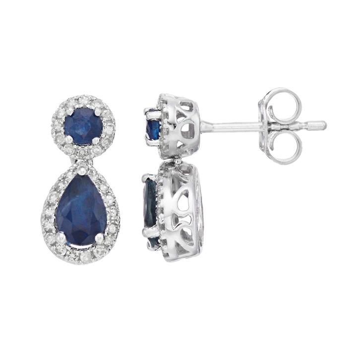 10k White Gold Sapphire & 1/4 Carat T.w. Diamond Teardrop Earrings, Women's, Blue