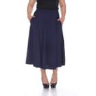 Plus Size White Mark Pleated Midi Skirt, Women's, Size: 2xl, Blue (navy)