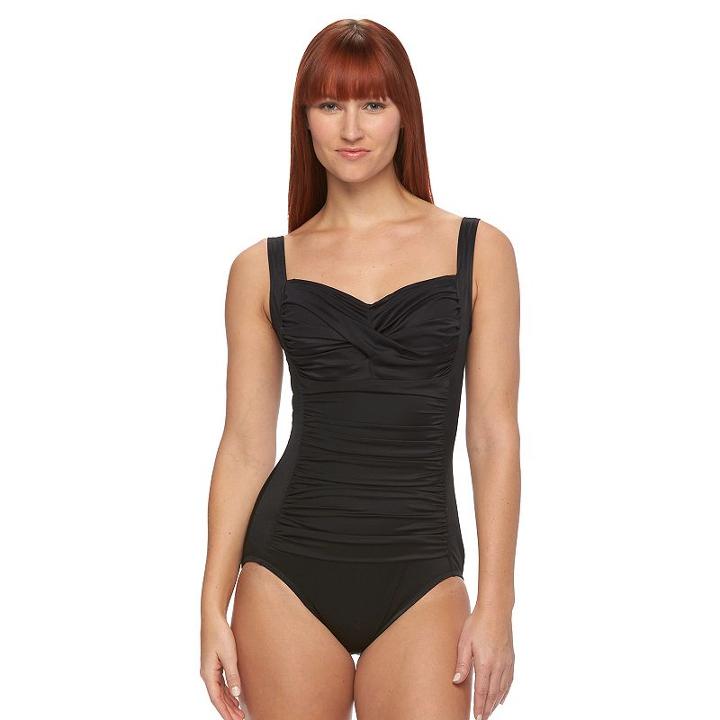 Women's Croft & Barrow&reg; Tummy Slimmer Twist One-piece Swimsuit, Size: 14, Black