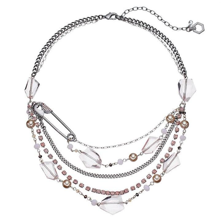 Simply Vera Vera Wang Safety Pin Pink Beaded Swag Necklace, Women's, Silver
