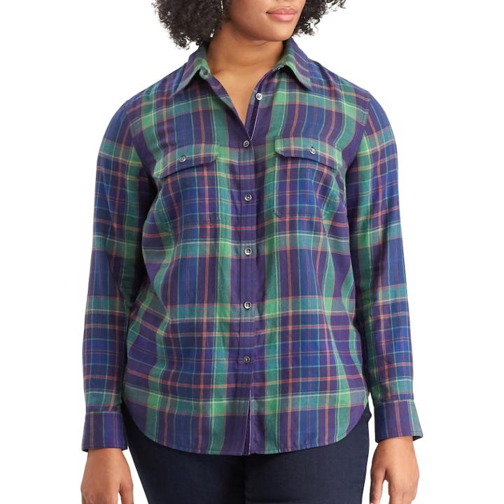 Plus Size Chaps Plaid Twill Shirt, Women's, Size: 2xl, Green