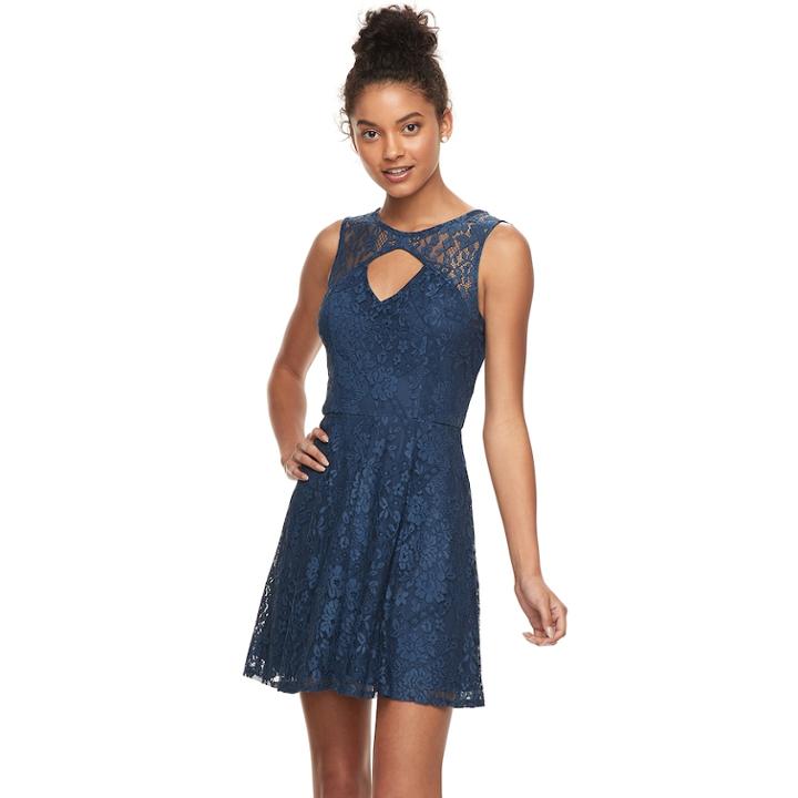 Juniors' Trixxi Cutout Front Lace Skater Dress, Teens, Size: Xl, Med Blue