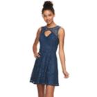 Juniors' Trixxi Cutout Front Lace Skater Dress, Teens, Size: Xl, Med Blue