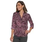 Women's Dana Buchman Roll-tab Camp Shirt, Size: Xl, Pink