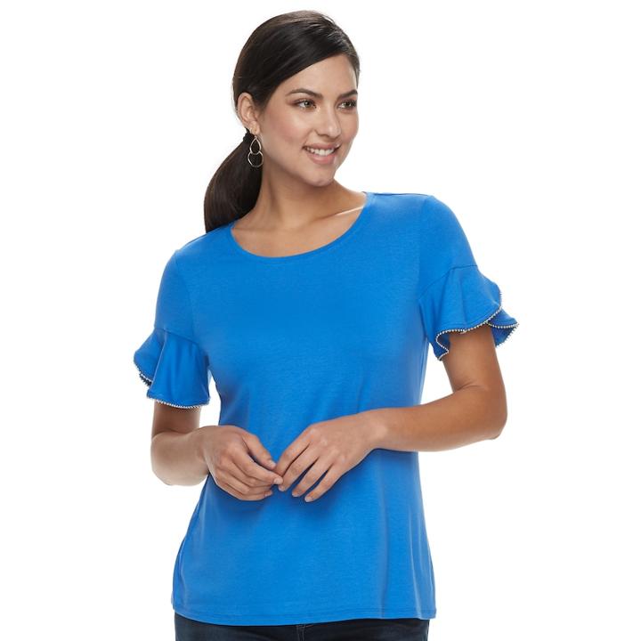 Women's Apt. 9&reg; Beaded Flutter Tee, Size: Xl, Med Blue