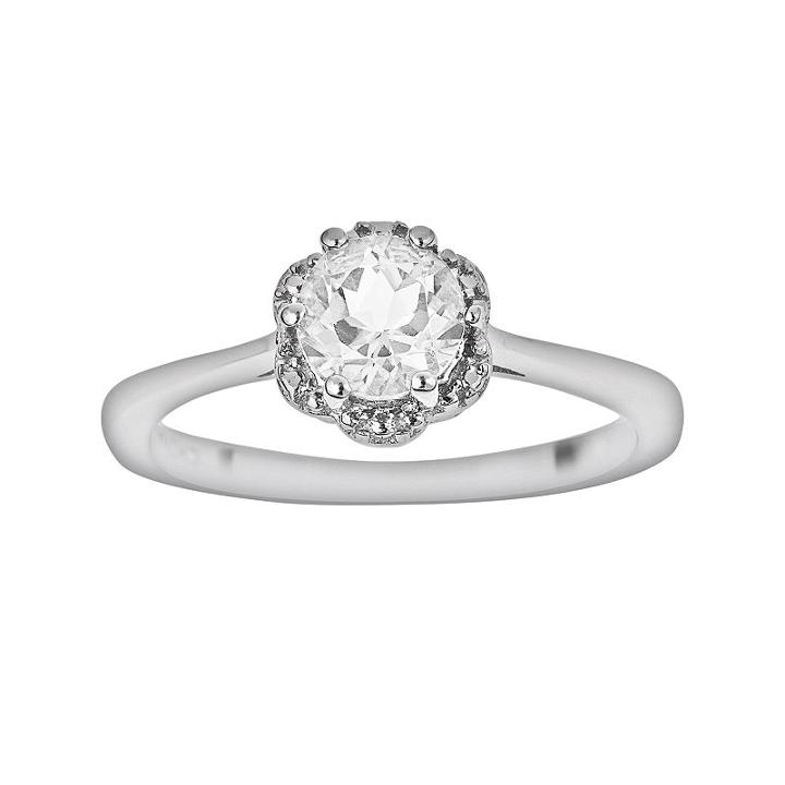 Sterling Silver White Topaz Scalloped Frame Ring, Women's, Size: 7