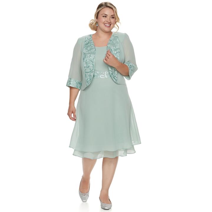 Plus Size Le Bos Sequin Dress & Jacket Set, Women's, Size: 16 W, Green
