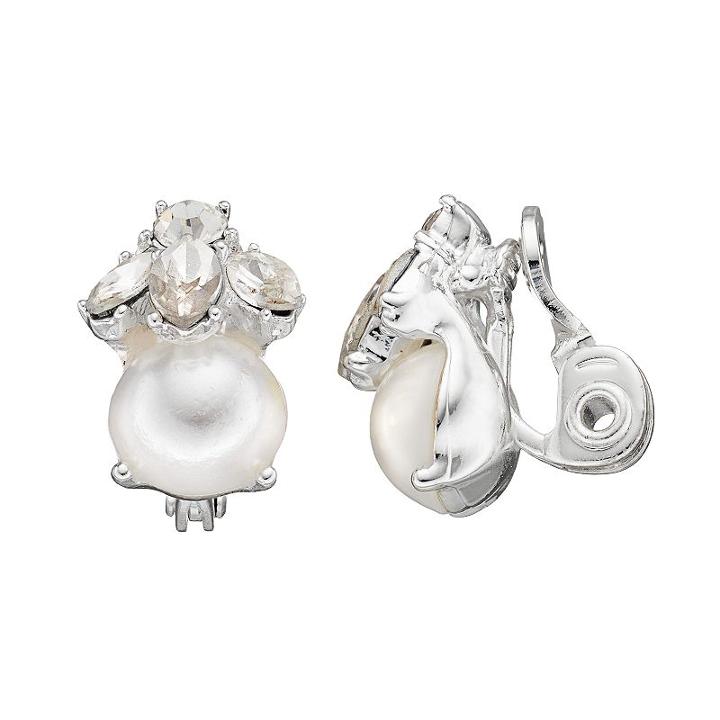 Napier Simulated Pearl Cluster Clip On Earrings, Women's, Silver