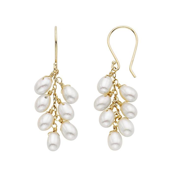 Freshwater Cultured Pearl 14k Gold Cluster Drop Earrings, Women's, White