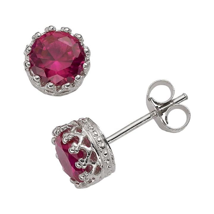 Sterling Silver Lab-created Ruby Stud Earrings, Women's, Red