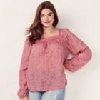 Plus Size Lc Lauren Conrad Love, Lauren Shirred Peasant Top, Women's, Size: 3xl, Dark Pink