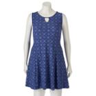 Juniors' Plus Size Mudd&reg; Keyhole Fit & Flare Dress, Girl's, Size: 2xl, Blue
