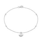 Cubic Zirconia Sterling Silver Anchor Anklet, Women's, Size: 9, White