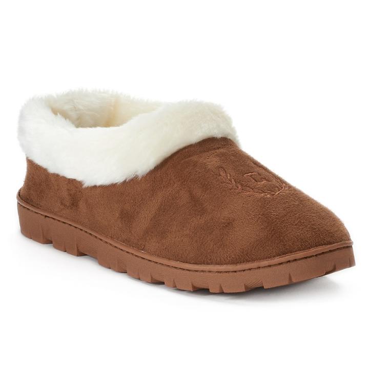 Women's Chaps Microsuede Faux-fur Closed Backed Slippers, Size: Large, Dark Brown