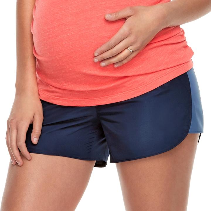 Maternity A:glow Full Belly Panel Running Shorts, Women's, Size: M-mat, Dark Blue