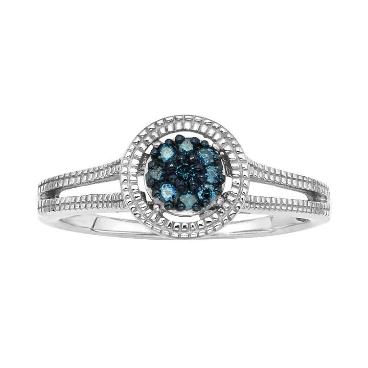 Sterling Silver 1/10-ct. T.w. Blue Diamond Cluster Ring, Women's, Size: 6