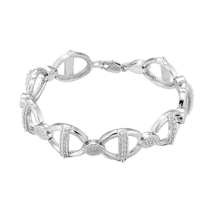 Sterling Silver Diamond Accent Textured Link Bracelet, Women's, Size: 7.25, Grey