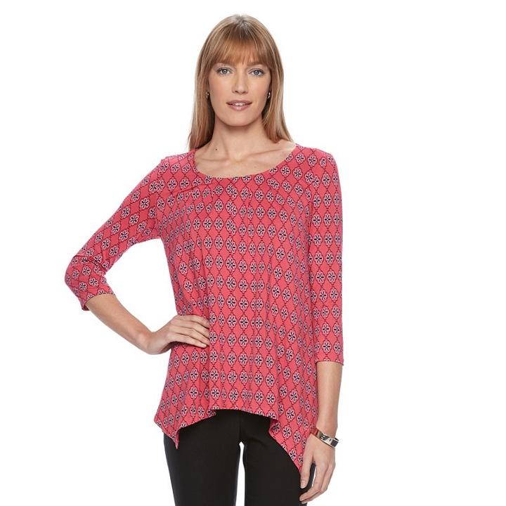 Women's Dana Buchman Pleated Shark-bite Top, Size: Xl, Dark Pink