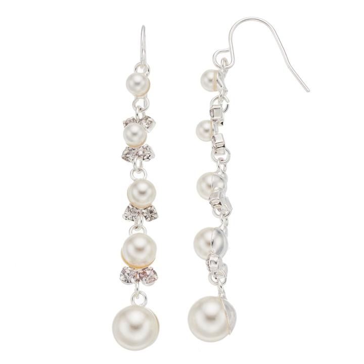 Simulated Pearl Graduated Nickel Free Linear Earrings, Women's, White Oth