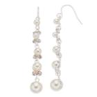 Simulated Pearl Graduated Nickel Free Linear Earrings, Women's, White Oth