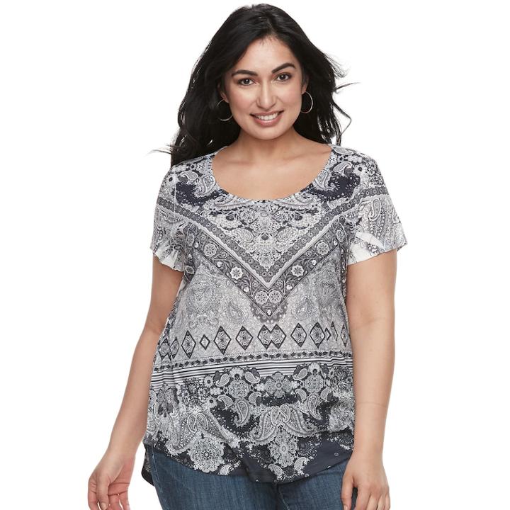 Plus Size World Unity Printed Top, Women's, Size: 3xl, Grey