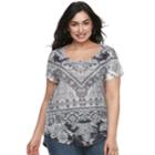 Plus Size World Unity Printed Top, Women's, Size: 3xl, Grey
