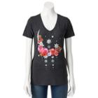 Juniors' Floral Moon V-neck Graphic Tee, Girl's, Size: Xs, Grey Other