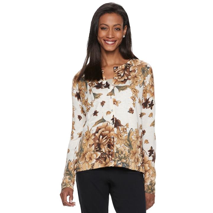 Women's Cathy Daniels Embellished Floral Cardigan Sweater, Size: Small, Yellow Flowers