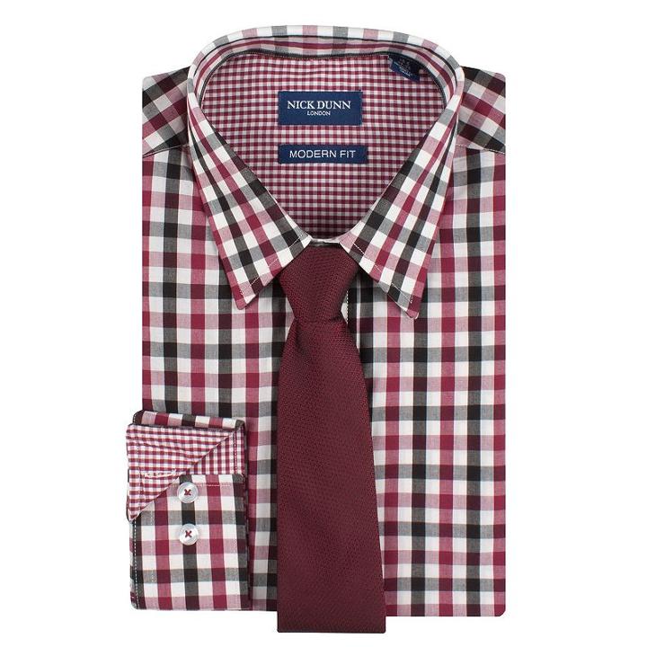 Men's Nick Dunn Modern-fit Patterned Easy-care Spread-collar Dress Shirt & Tie Set, Size: S 32-33, Red