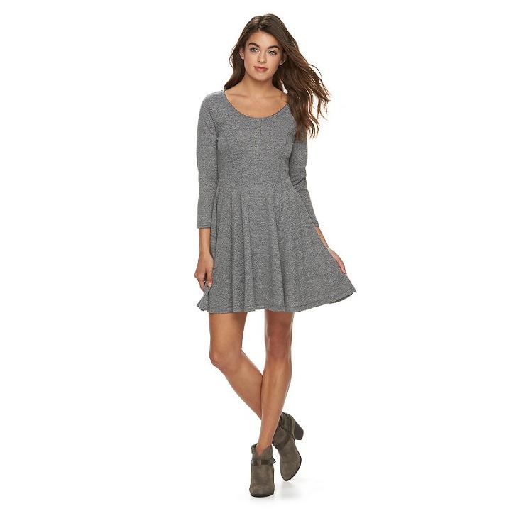 Juniors' Cloud Chaser Raw-edge Henley Sweaterdress, Girl's, Size: Xl, Med Grey