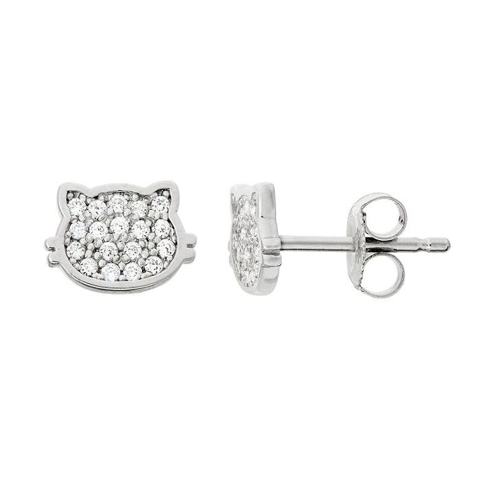 Junior Jewels Kids' Sterling Silver Cubic Zirconia Cat Stud Earrings, Women's, White