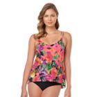 Women's Upstream Printed High-low Tankini Top, Size: 6, Black