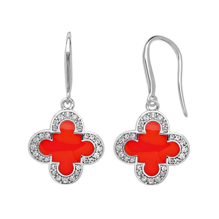 Marie Claire Jewelry Crystal Silver Tone Clover Drop Earrings, Women's, Size: 17, Orange
